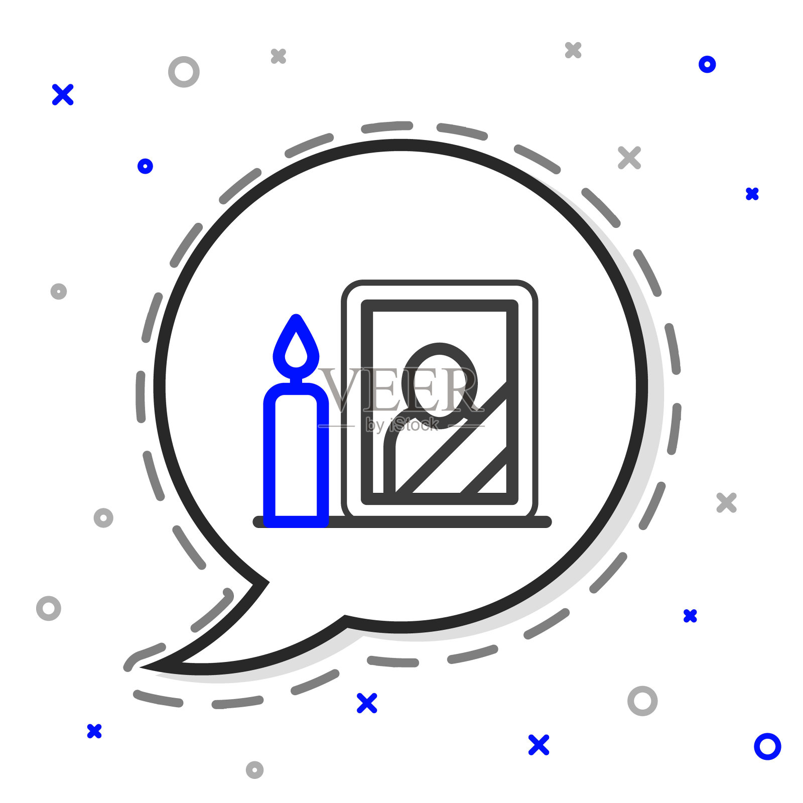 线哀悼相框与黑色丝带图标孤立在白色背景。葬礼和吊唁卡的布置。色彩斑斓的轮廓的概念。向量图标素材