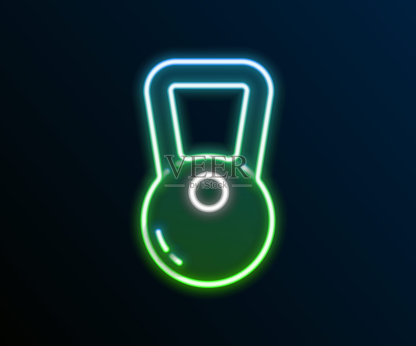 发光的霓虹灯线壶铃图标孤立在黑色背景。运动设备。色彩斑斓的轮廓的概念。向量插画图片素材