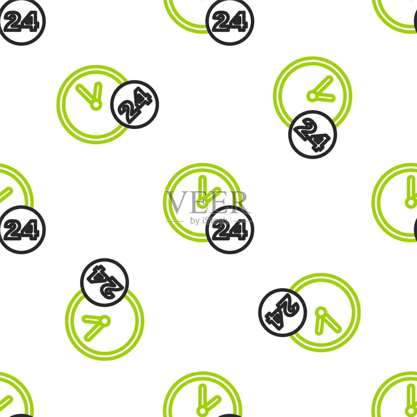 线时钟24小时图标隔离无缝模式上的白色背景。全天循环图标。24小时服务标志。向量图标素材