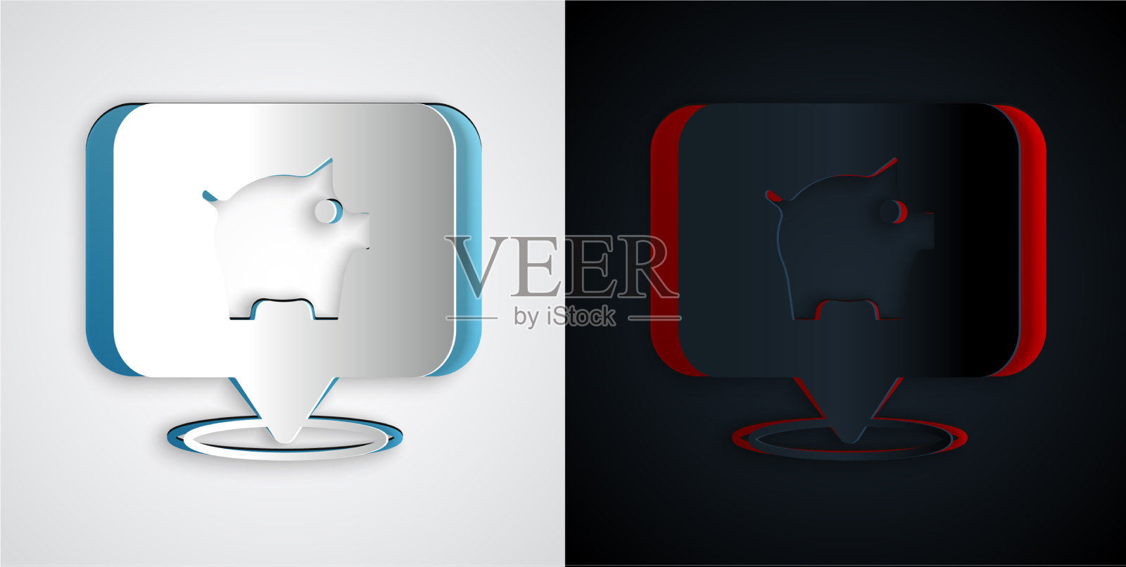 剪纸小猪储蓄罐图标孤立在灰色和图标素材