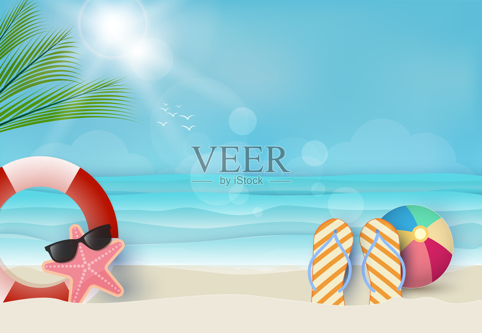 夏日假日蓝色背景的航海概念插画图片素材