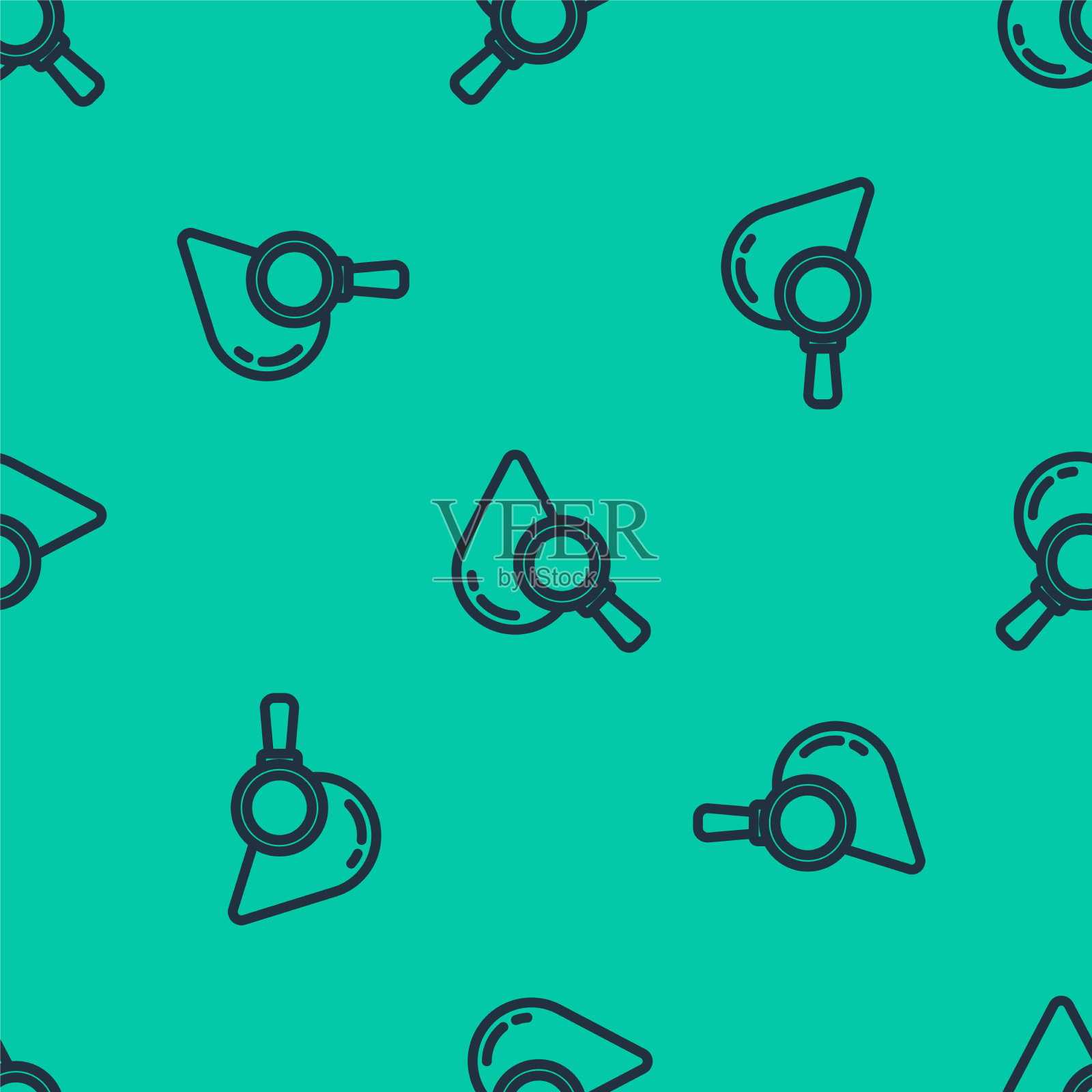 蓝线下降和放大镜图标隔离插画图片素材