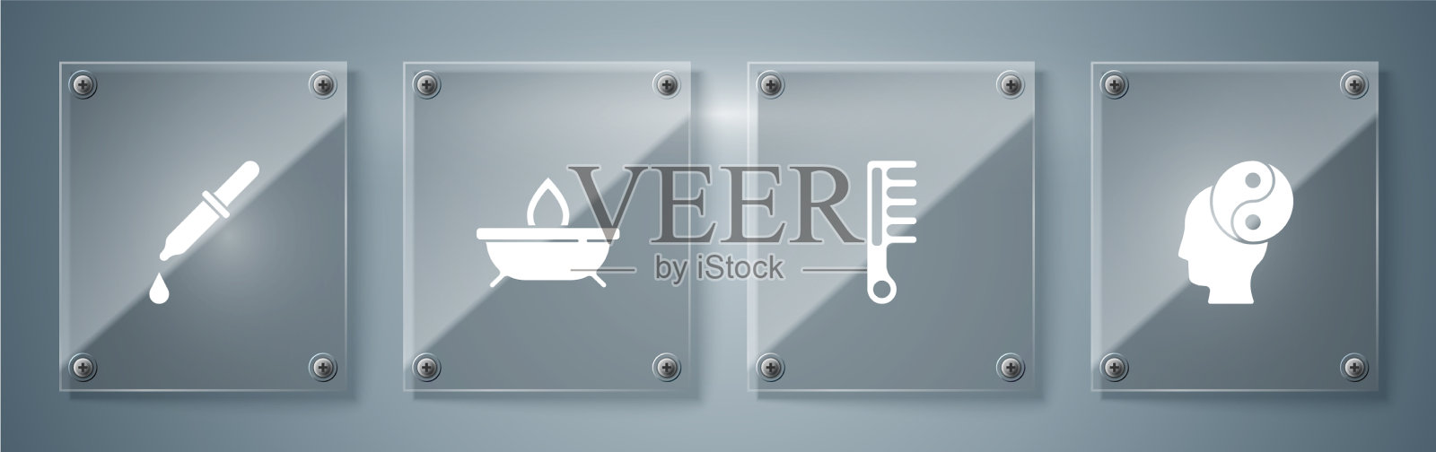 设置阴阳发刷、香薰蜡烛和吸管图标素材