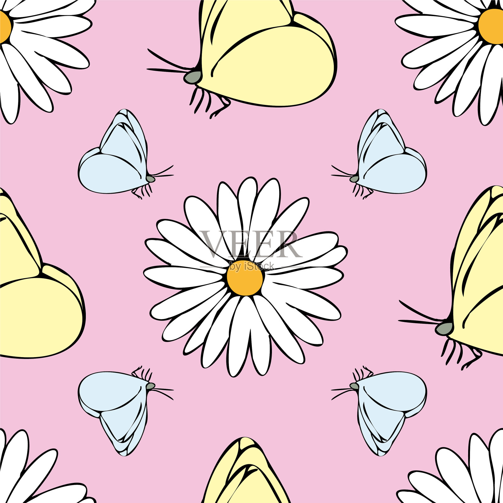 粉彩背景的雏菊花和插画图片素材