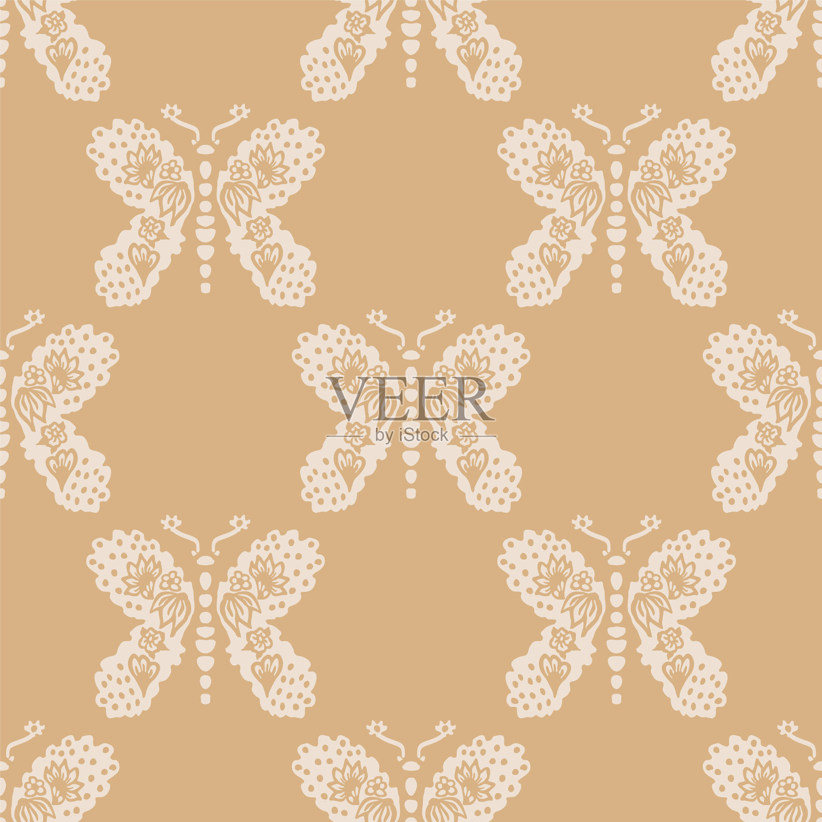 Scandi中性蝴蝶无缝图案插画图片素材