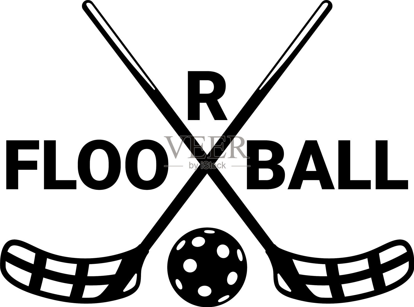 交叉地板球棒图标和地板球设计元素图片