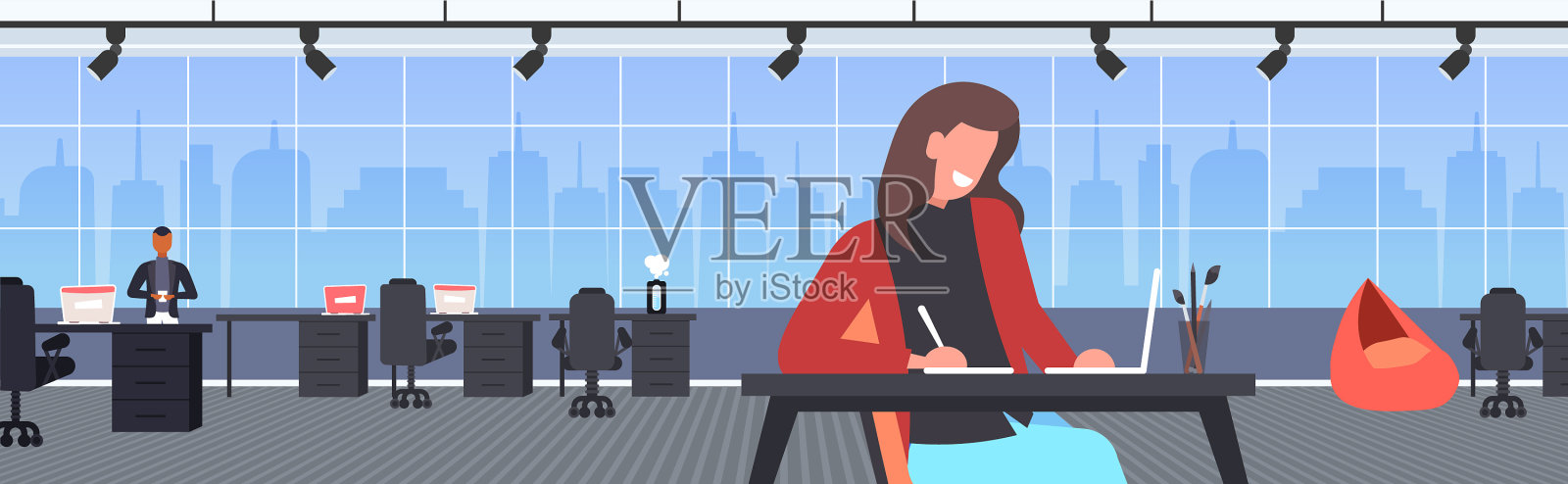 学生用笔记本电脑写作业插画图片素材