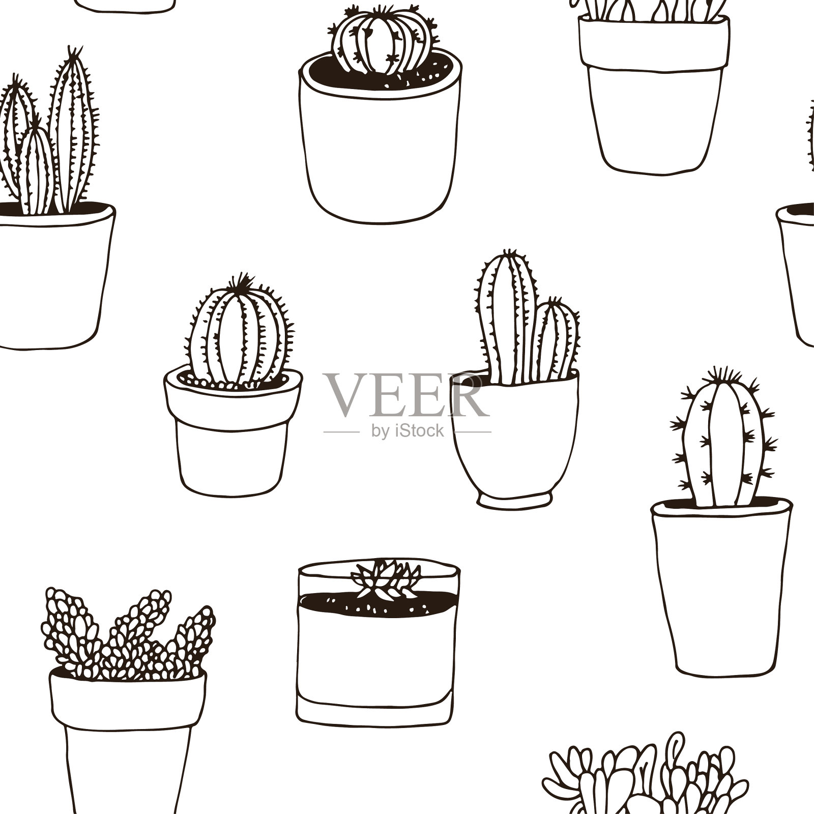 仙人掌手绘无缝图案插画图片素材