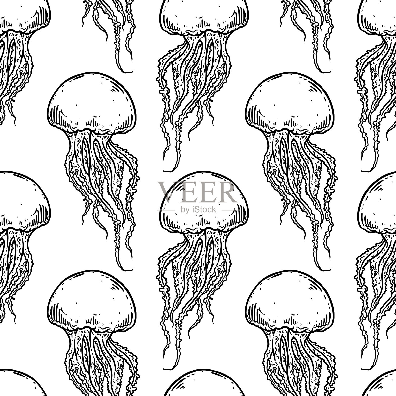 手绘海蜇无缝图案背景插画图片素材