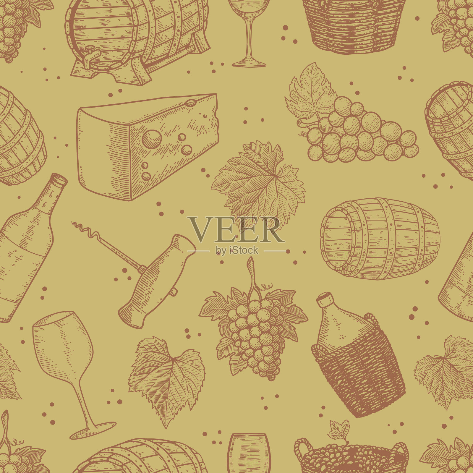 无缝图案与葡萄酒设计元素设计插画图片素材