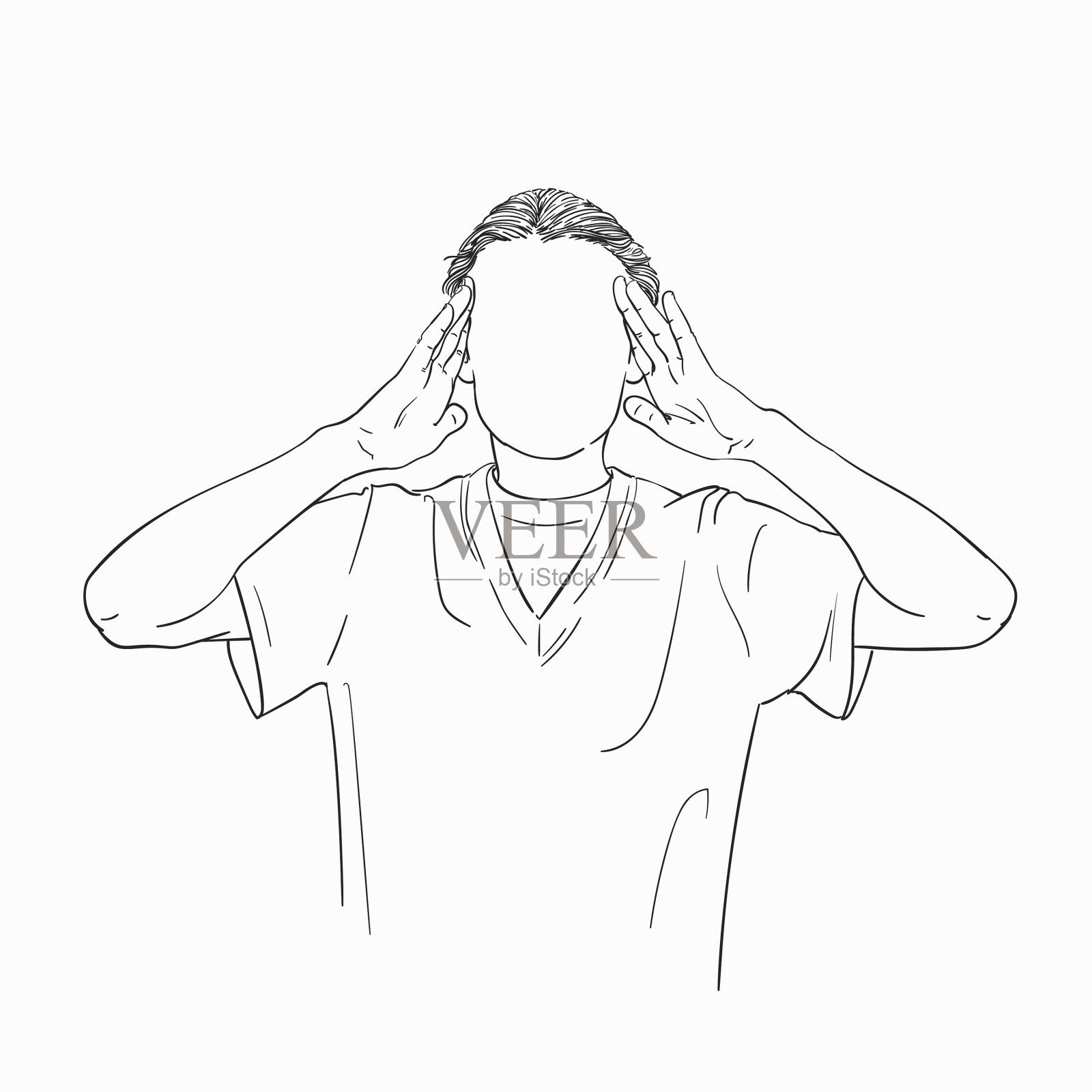 一个没有脸的年轻女子，双手紧握插画图片素材