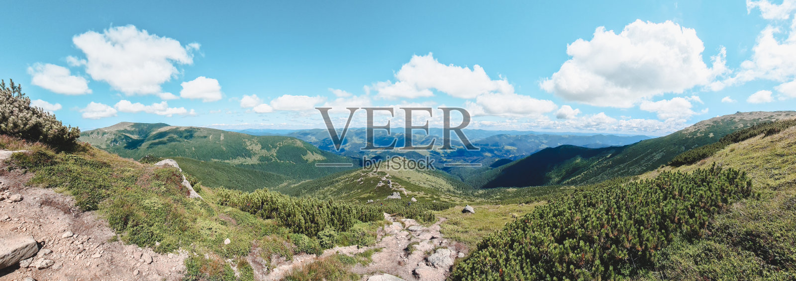 夏季山脉的景色。美丽的景观照片摄影图片