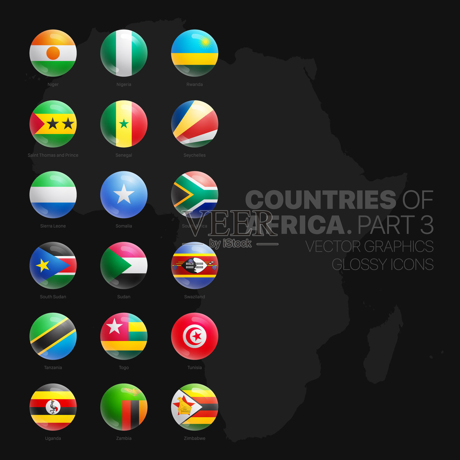 非洲国家旗帜3d光滑图标集图标素材