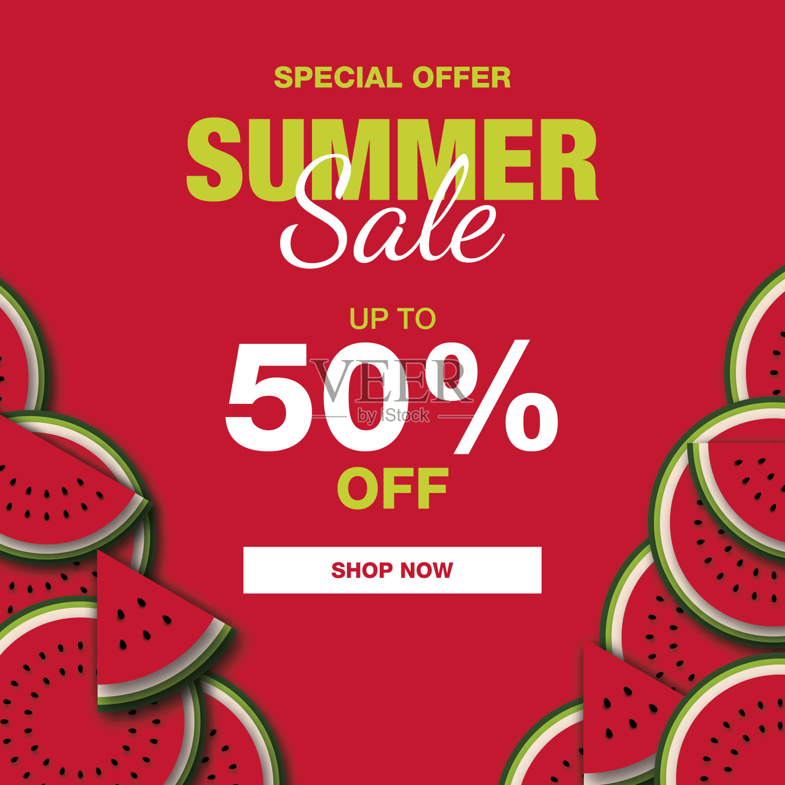 论文的风格。夏季促销横幅模板设计与红色西瓜纸切在一边设计模板素材