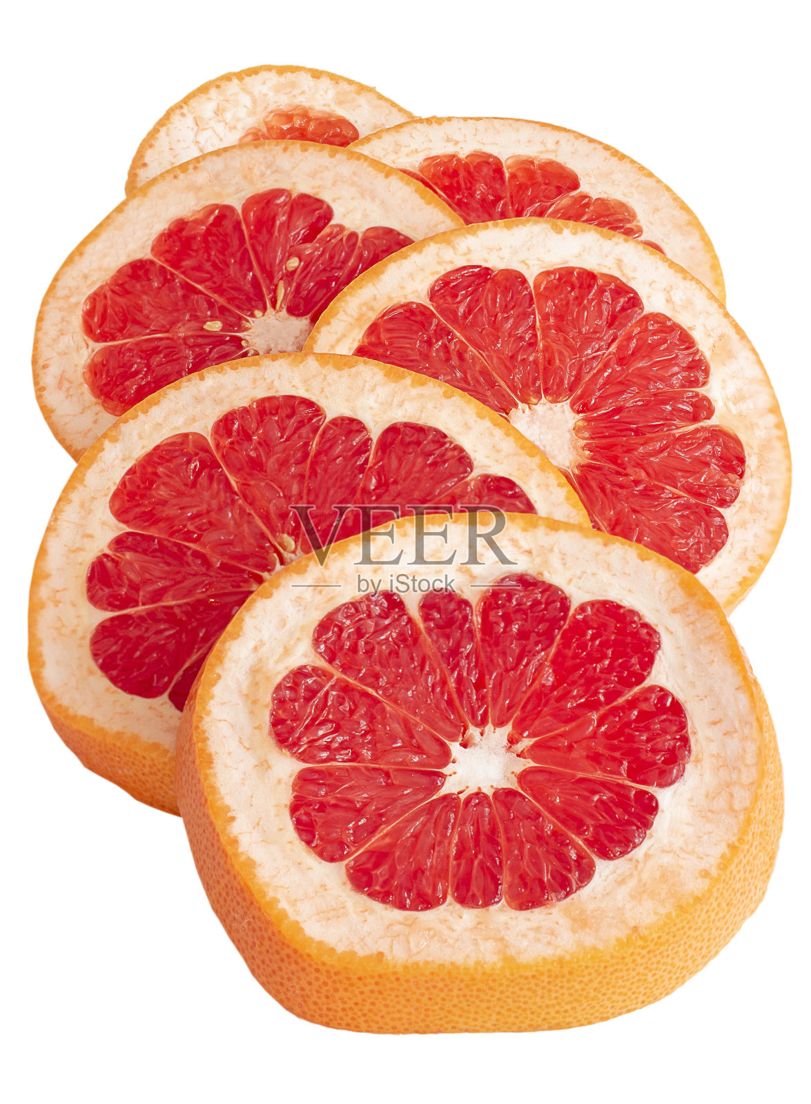 葡萄柚切片在白色孤立的背景照片摄影图片