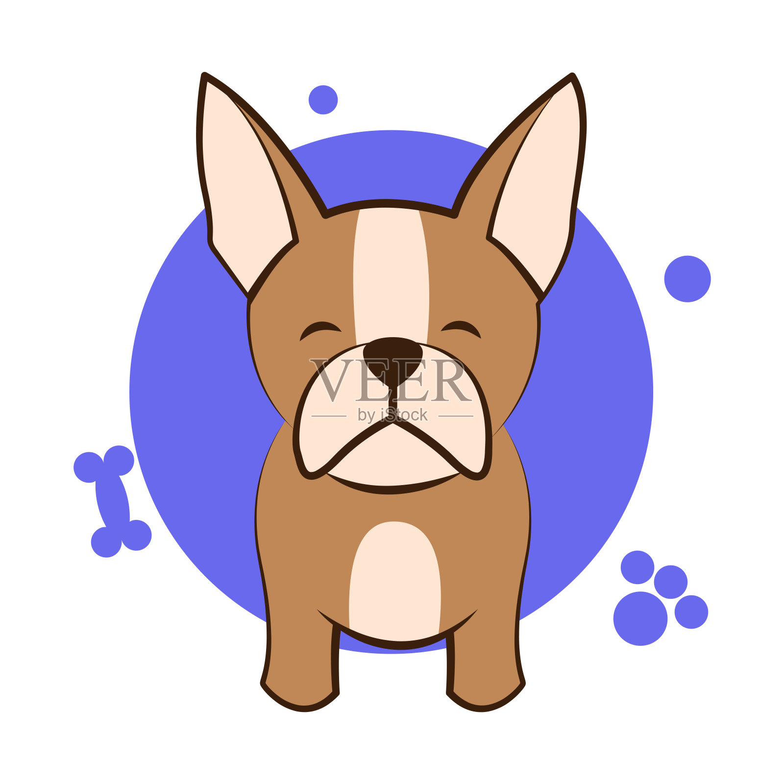 彩色矢量插图卡通在一个可爱的法国斗牛犬的白色背景插画图片素材