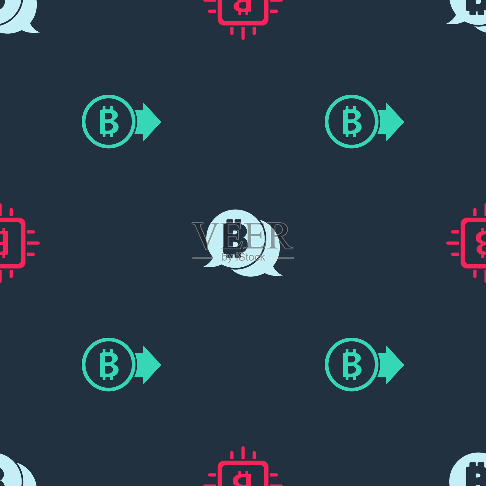 设置CPU采矿农场比特币和无缝图标素材