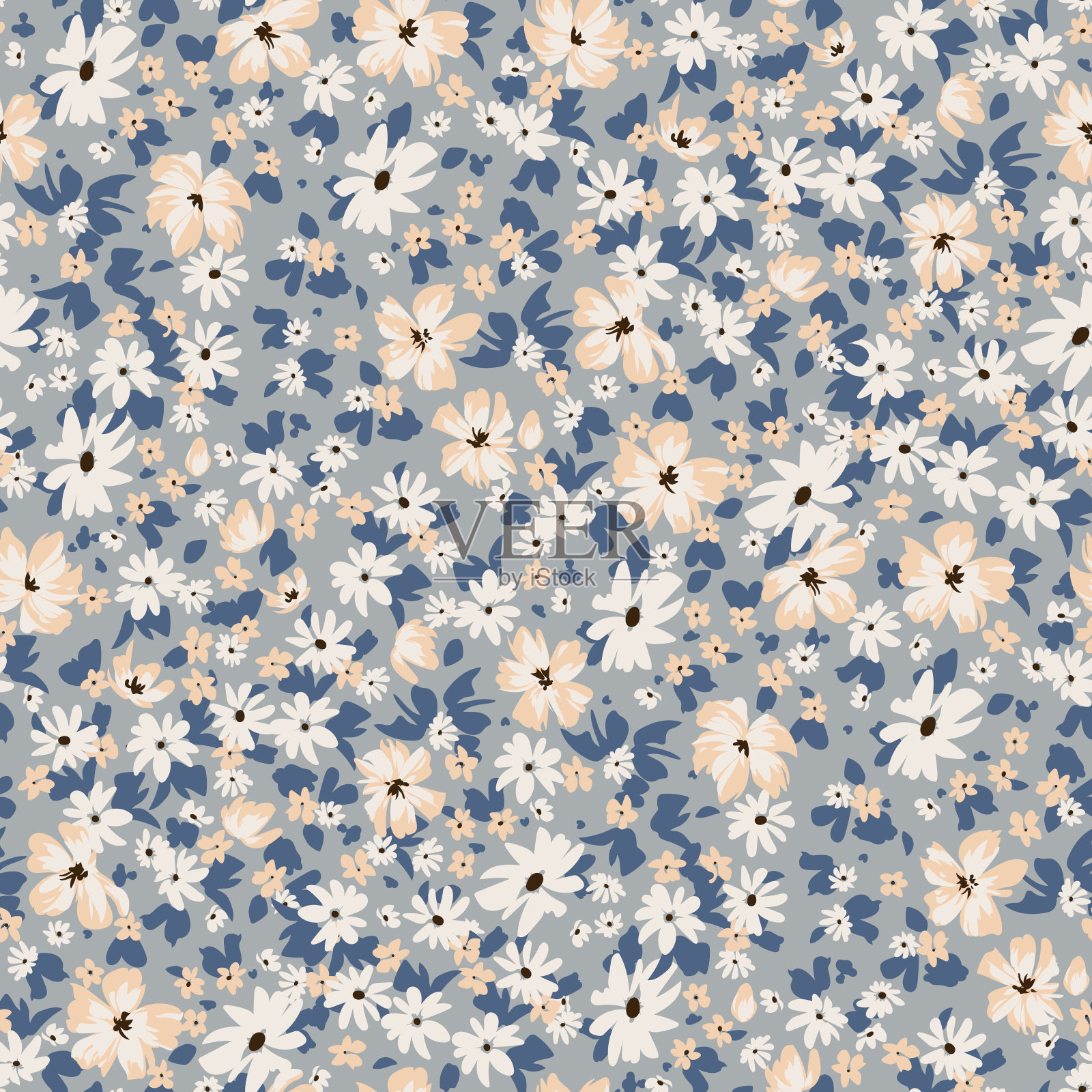 无缝的春天花卉图案与雏菊连衣裙插画图片素材