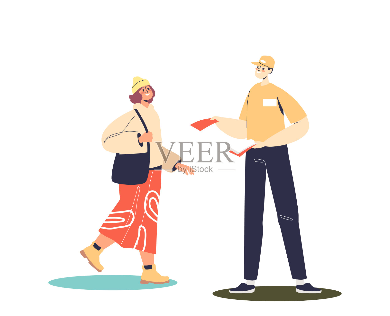 男子推广发放传单，以吸引线下新客户。户外促销活动分布设计模板素材