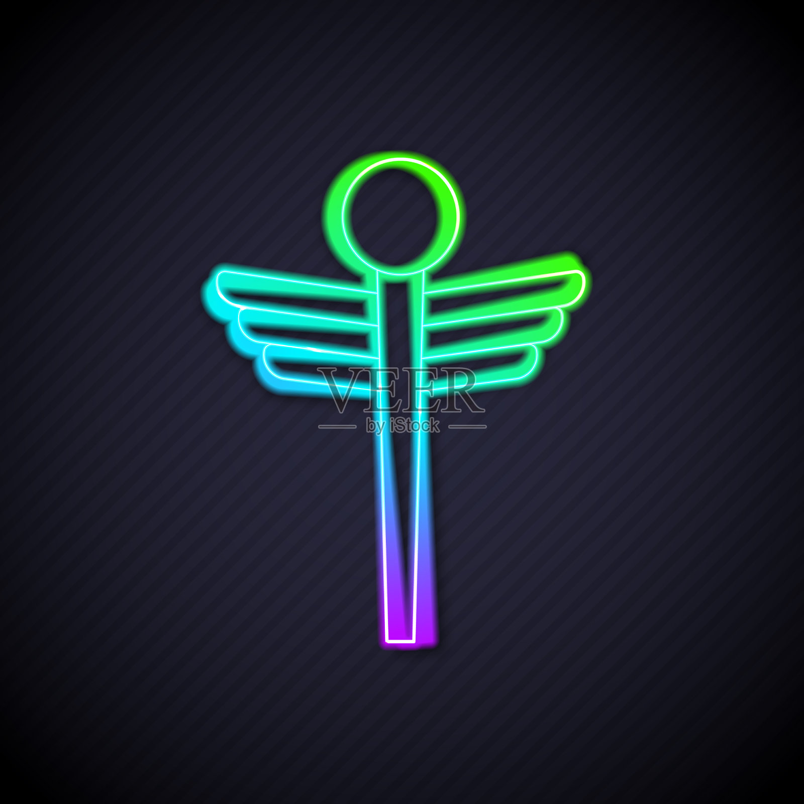 发光的霓虹线杖蛇医学符号插画图片素材