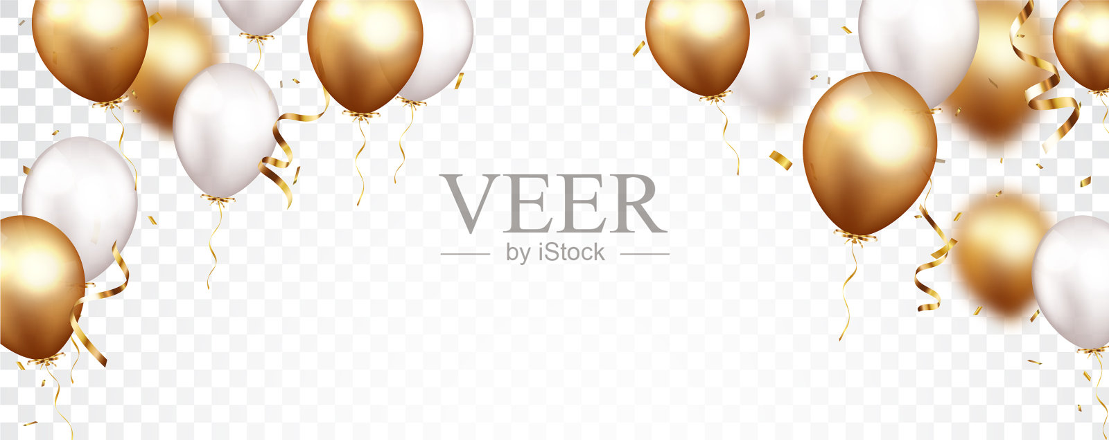 庆祝旗帜与金色的五彩纸屑和气球插画图片素材