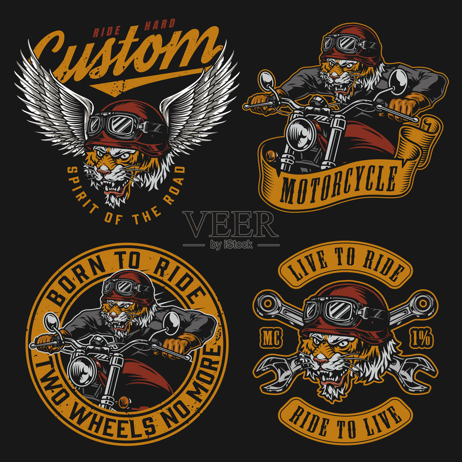 摩托车复古彩色标志插画图片素材