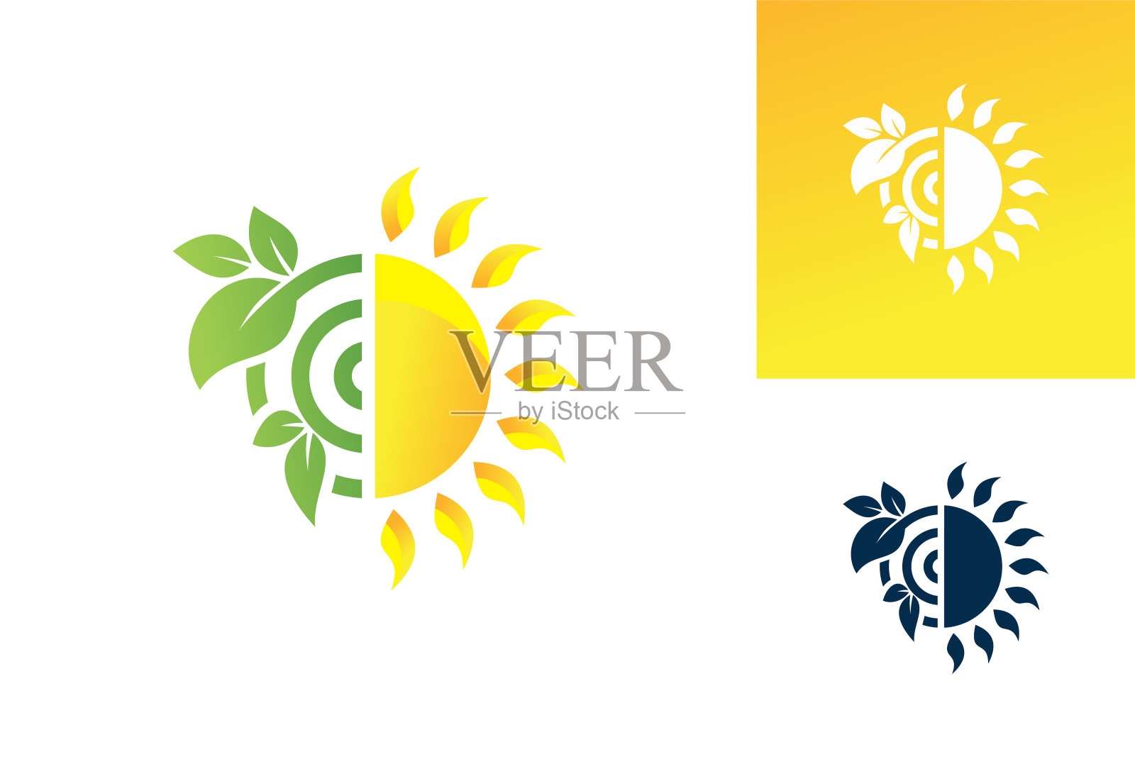 采购产品太阳和植物标志模板设计向量，会徽，设计概念，创意符号，图标插画图片素材