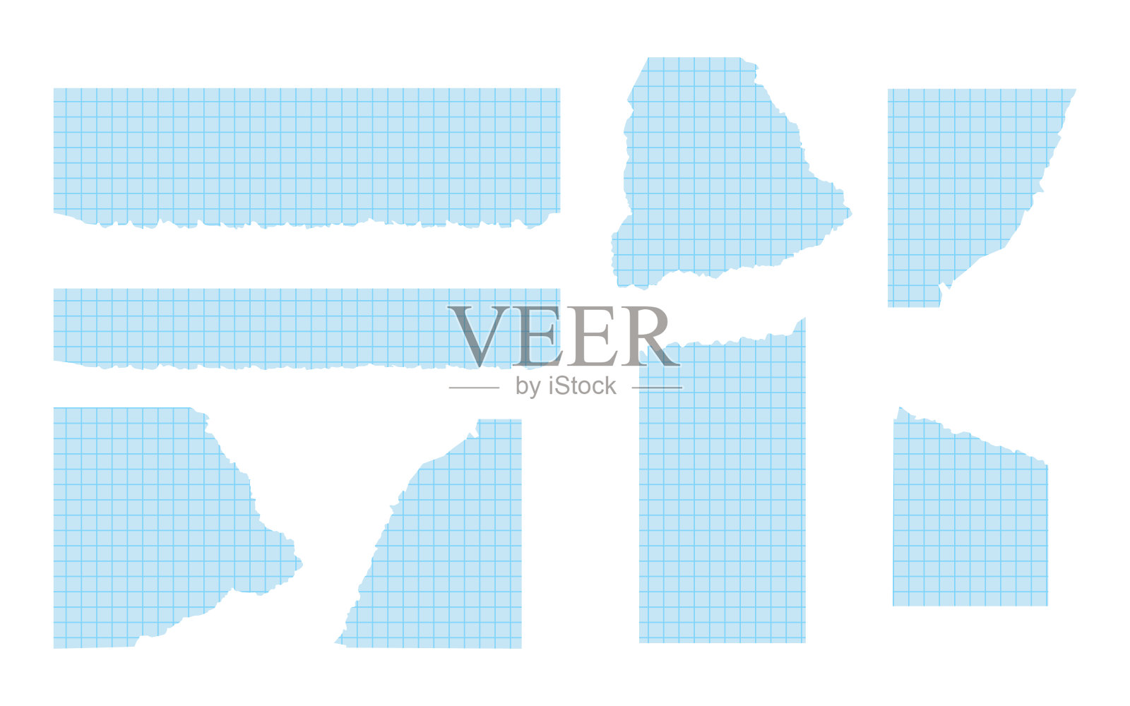 碎片撕裂的蓝色图形纸网格线集向量插画图片素材