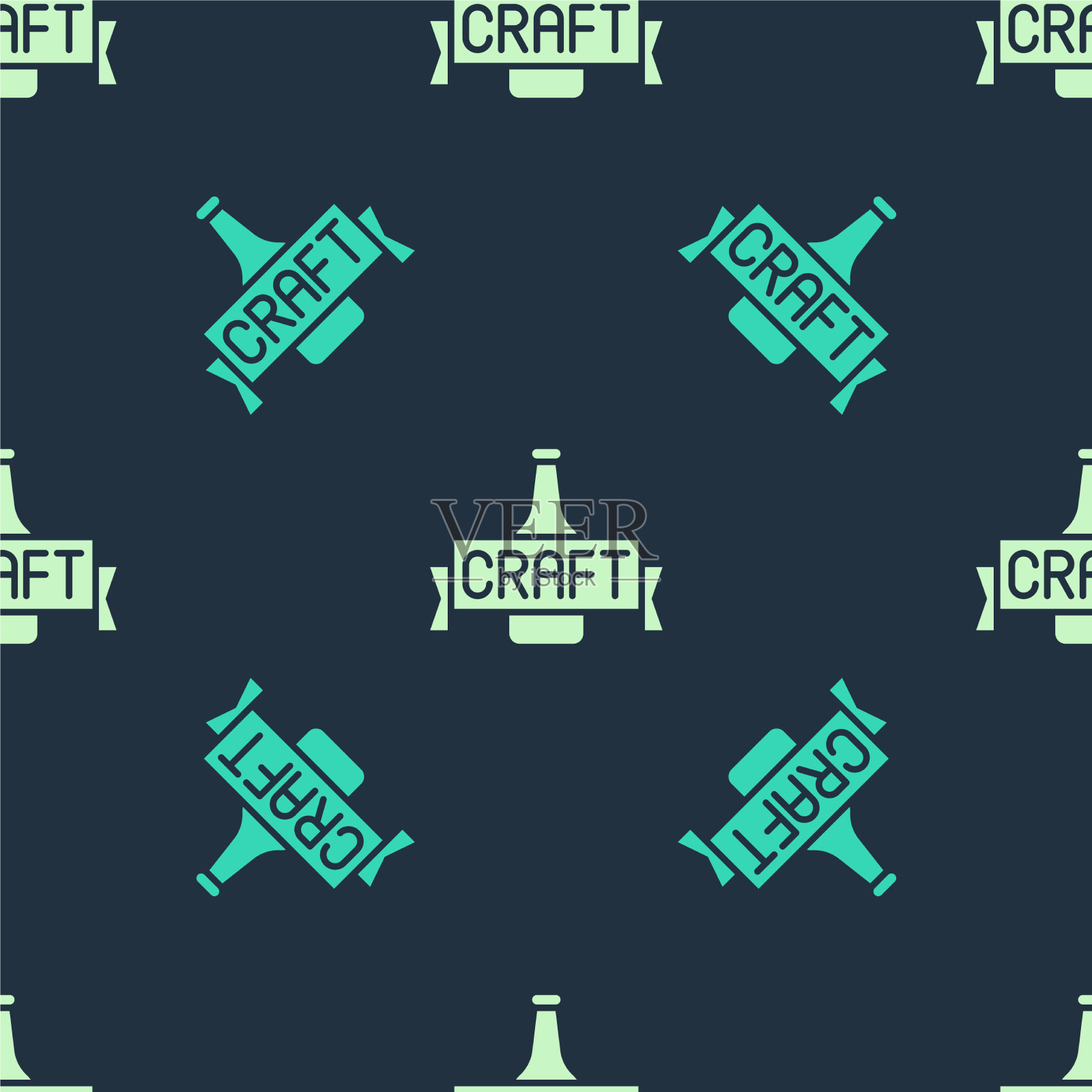 绿色和米色啤酒瓶图标隔离无缝插画图片素材