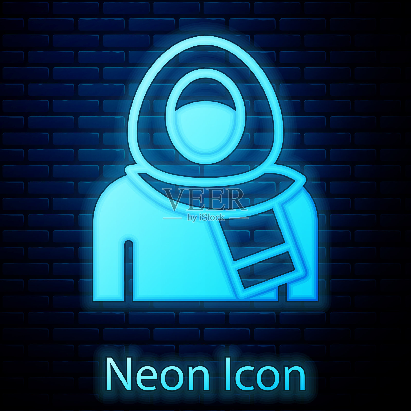 发光的霓虹穆斯林妇女在头巾图标孤立插画图片素材