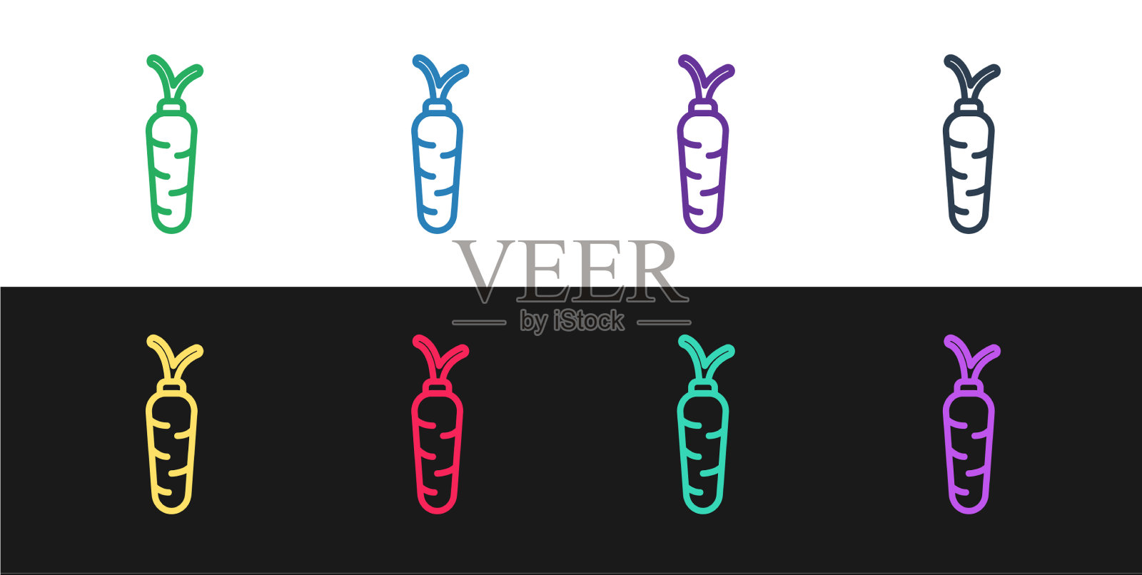 设置线胡萝卜图标孤立在黑色和白色图标素材