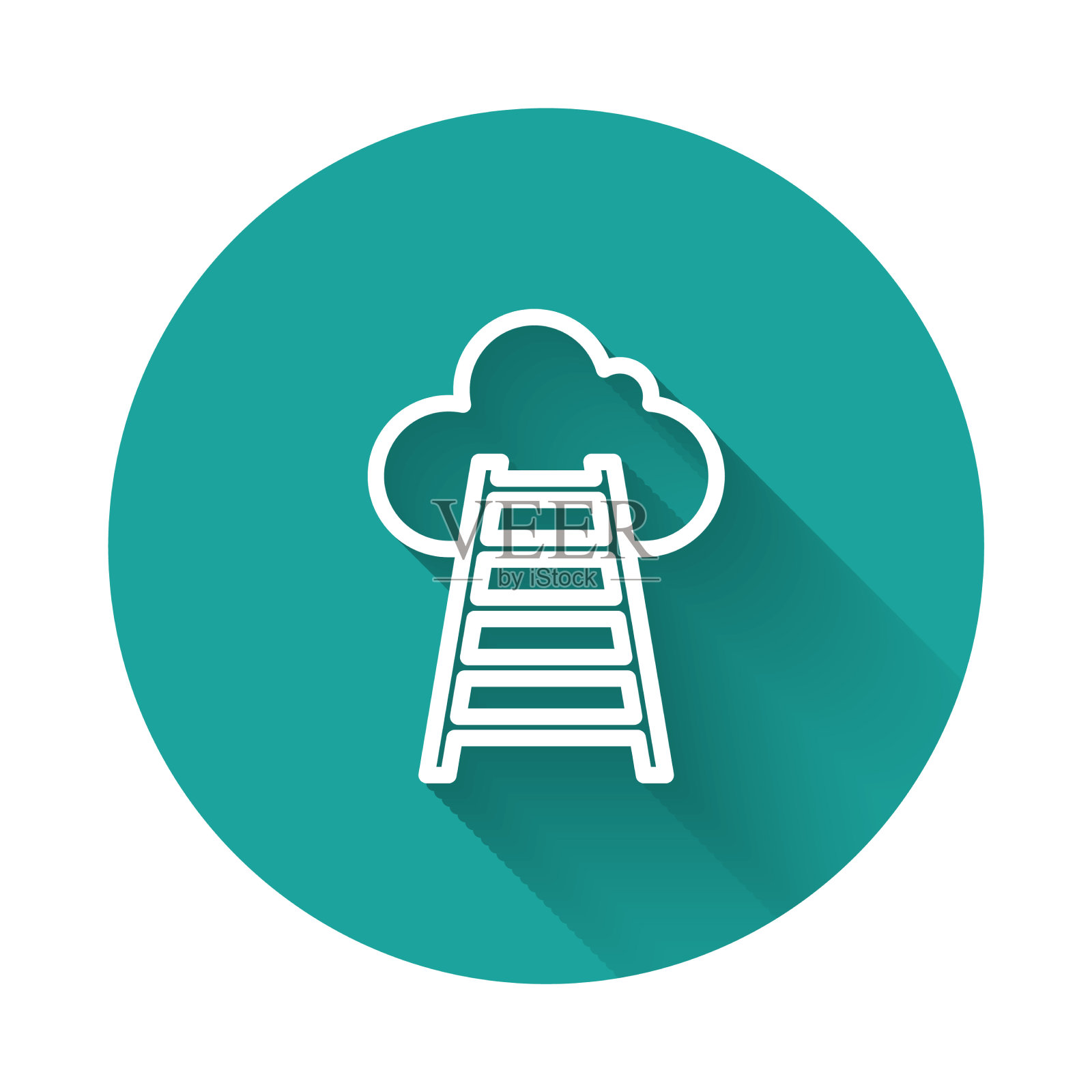 白色线楼梯与完成旗图标隔离插画图片素材