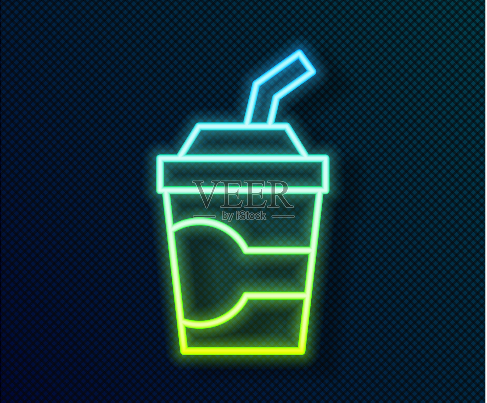 发光的霓虹线纸玻璃与饮用吸管插画图片素材