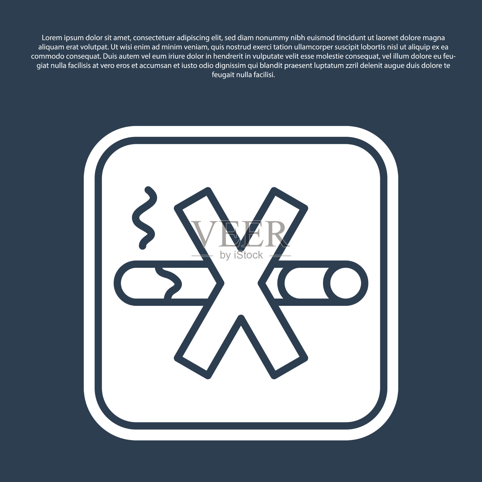 蓝线不吸烟图标孤立在蓝色上插画图片素材