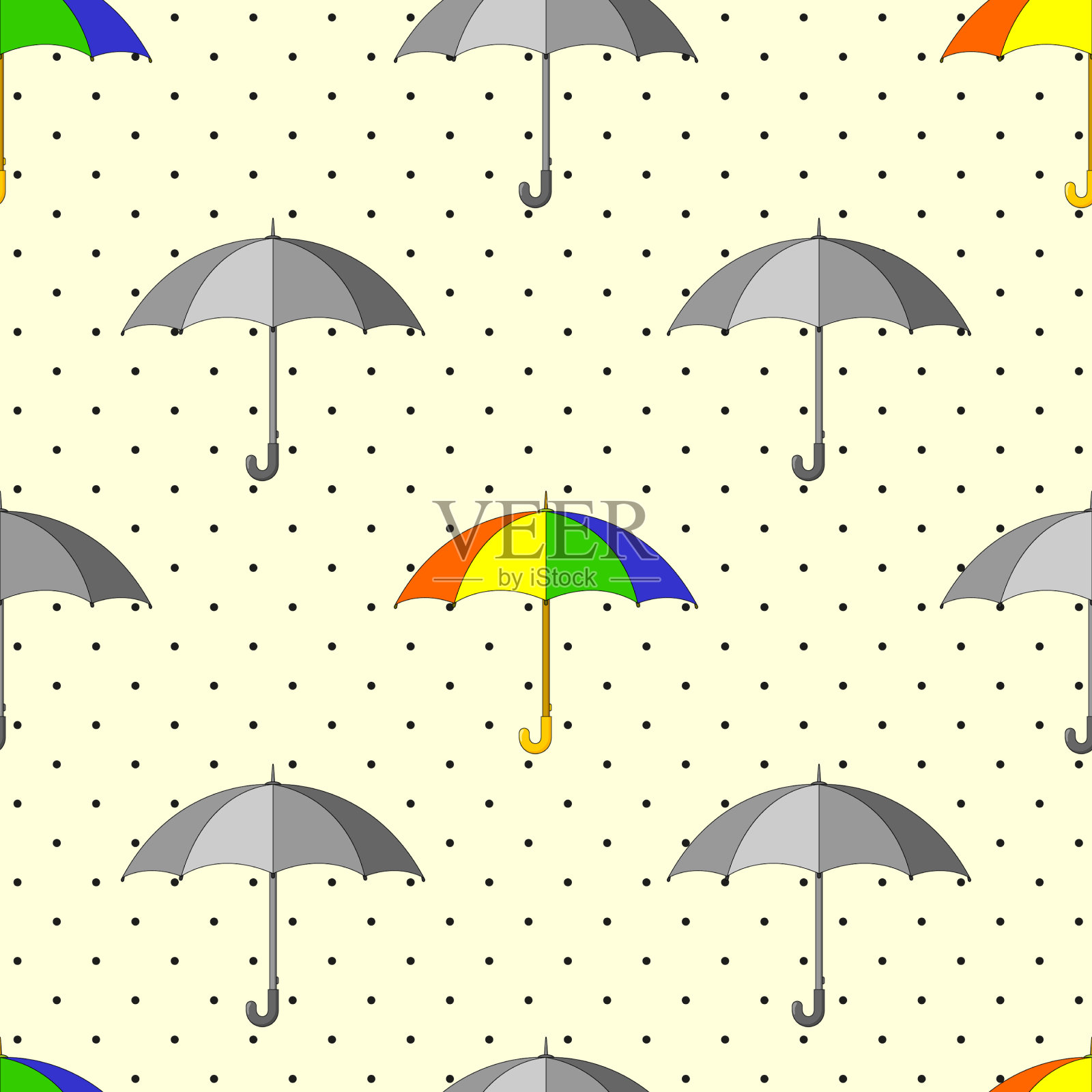 灰色和彩色的伞无缝图案插画图片素材