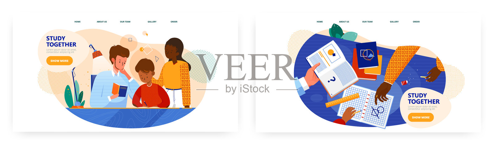 一起学习登陆页设计网站横幅插画图片素材