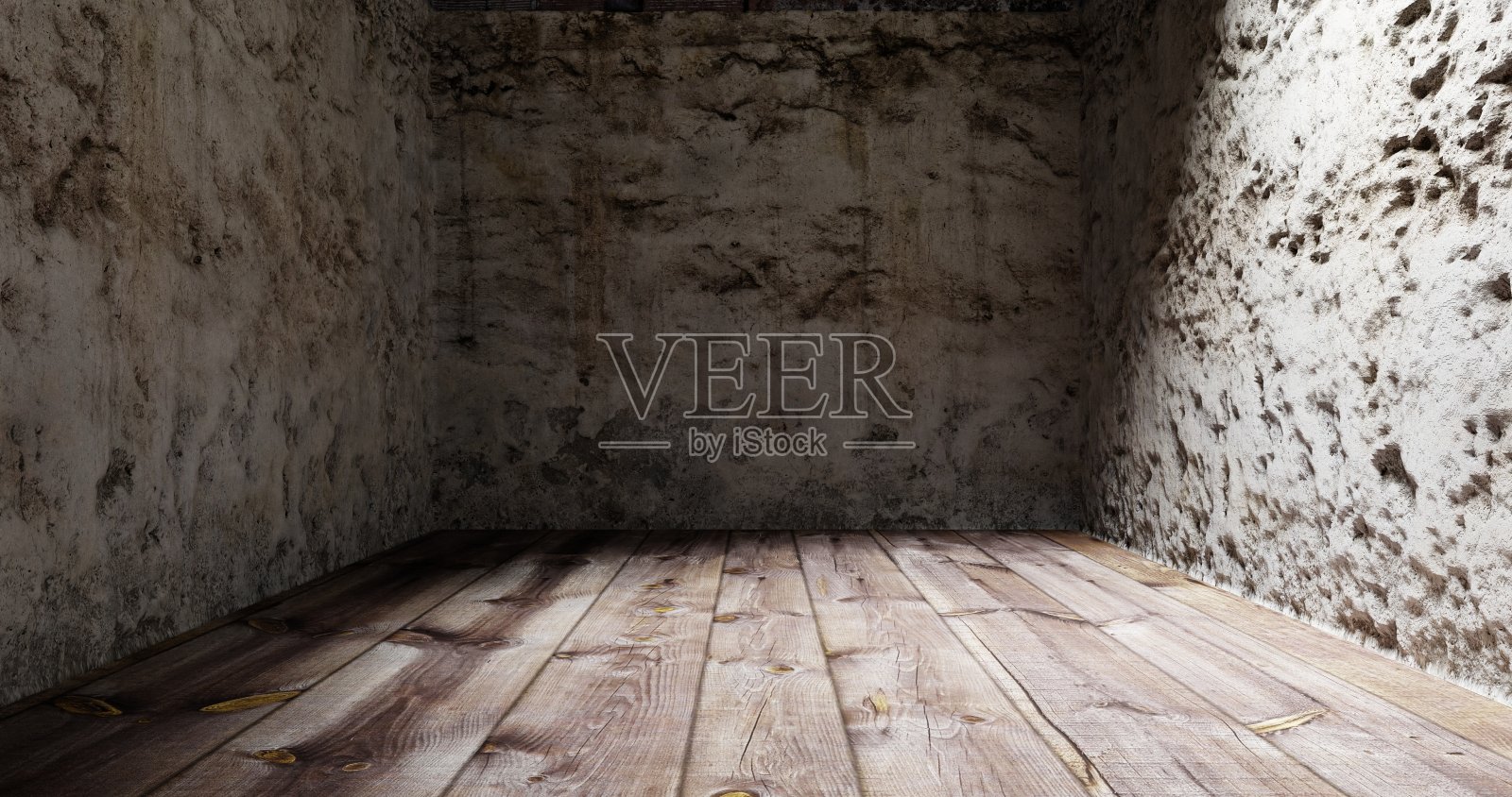 一个旧的空房子，裂缝的石膏和地板3d渲染照片摄影图片