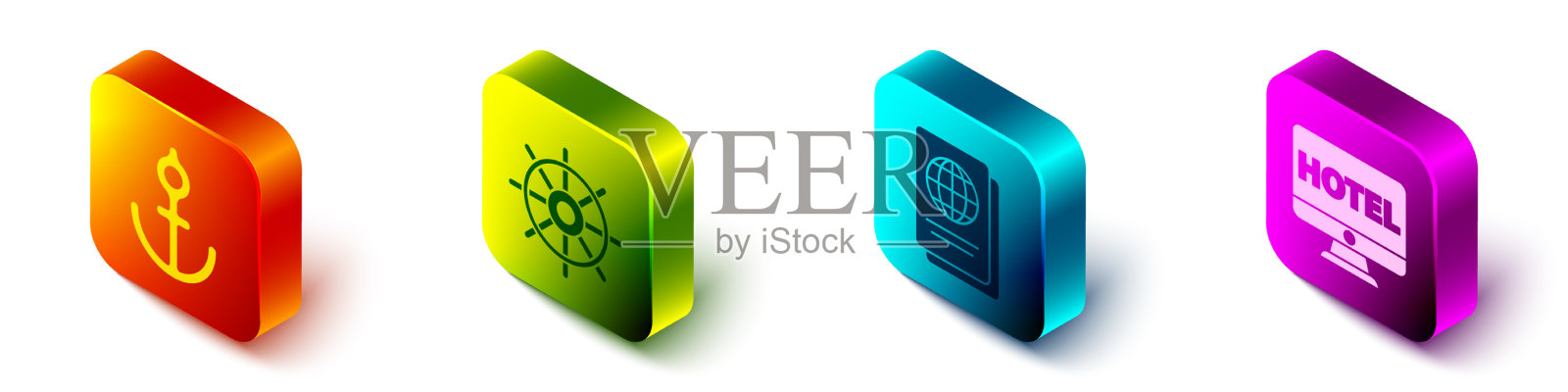 设置等距锚船舵轮图标素材