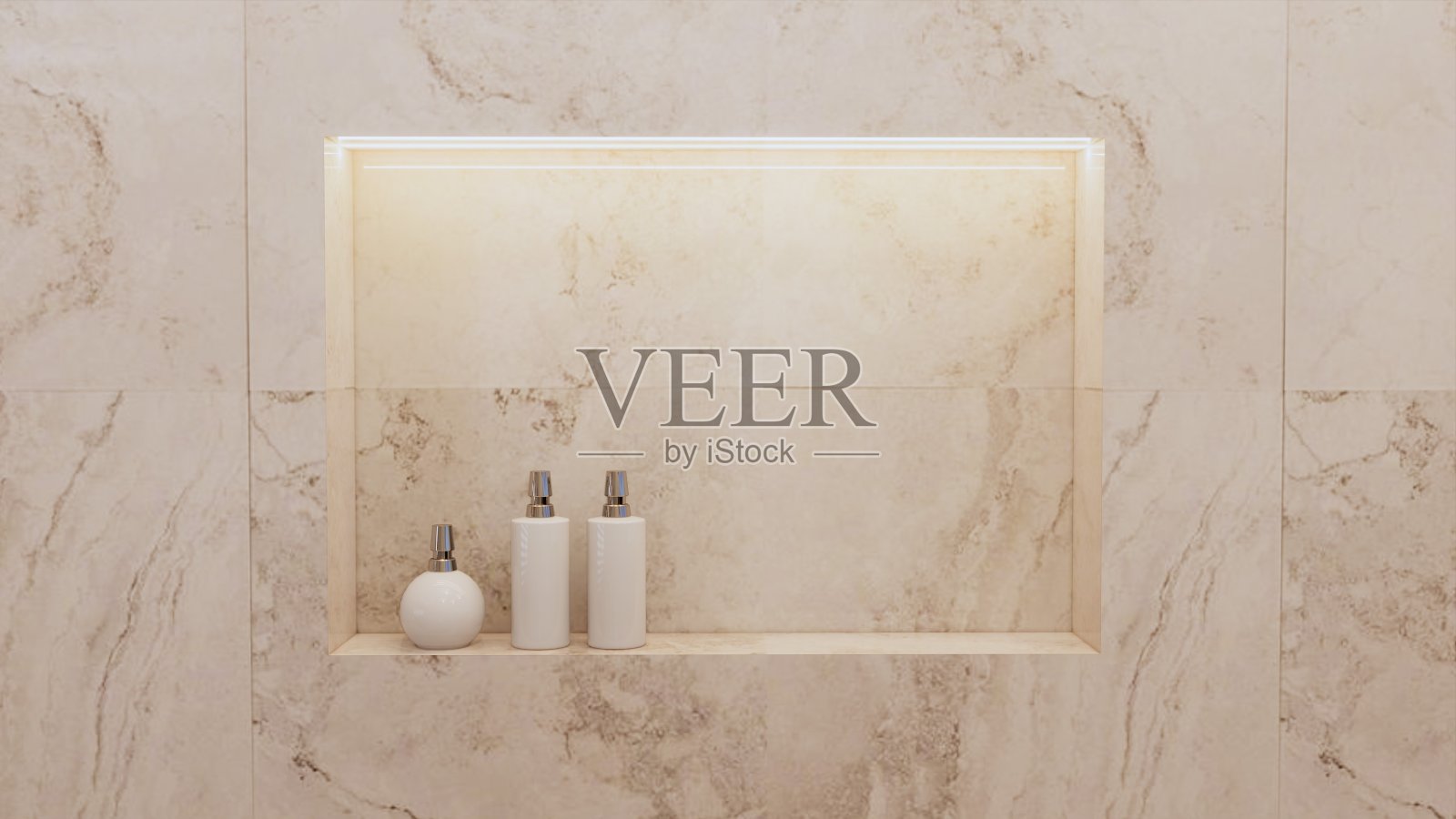 一个干燥的浴室，照明和植物装饰的自然概念照片摄影图片