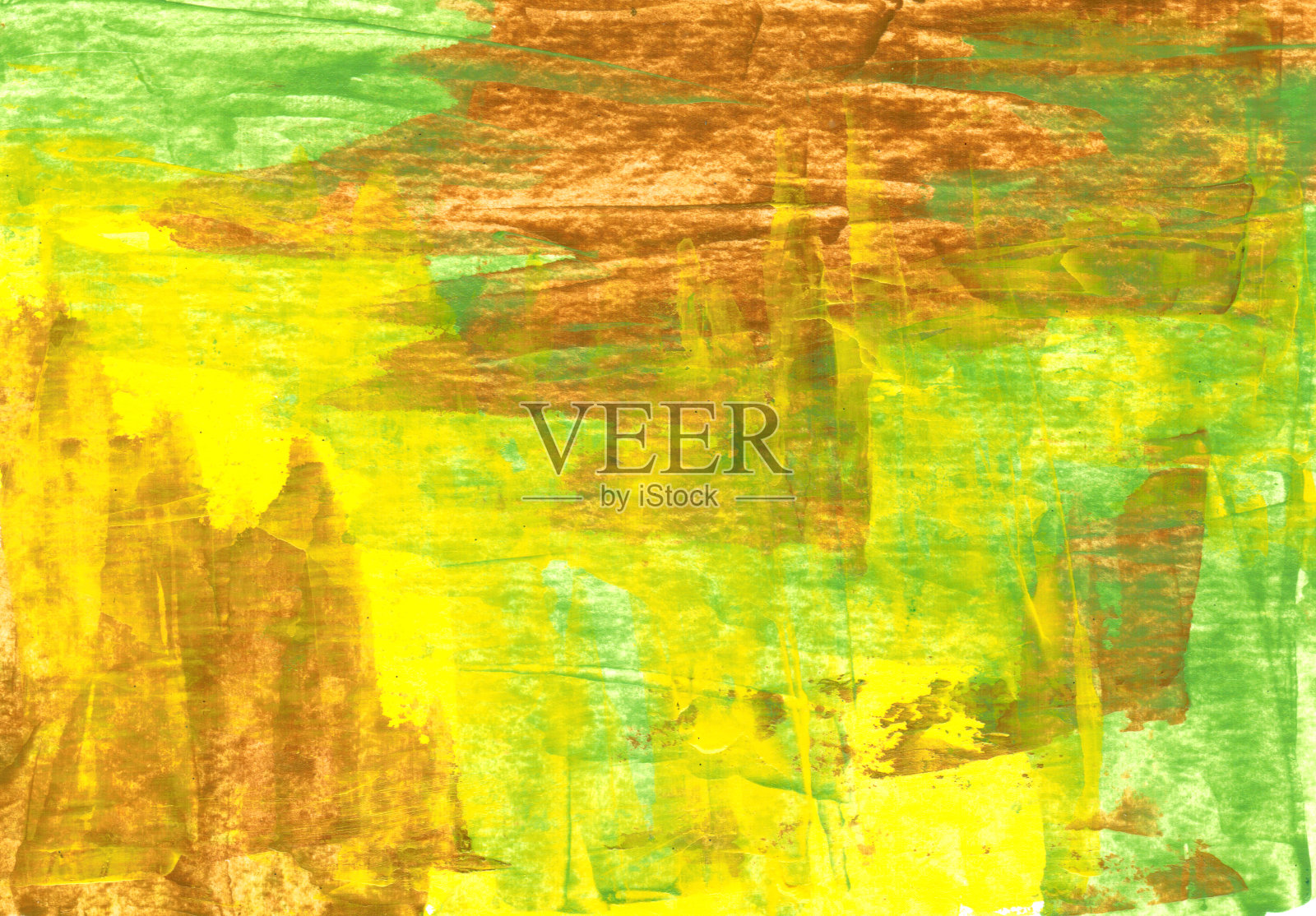 抽象手绘彩色和纹理背景。黄色、绿色和棕色混合在一起。抽象的线条和斑点。室内画，现代艺术。美丽的创意印刷照片摄影图片