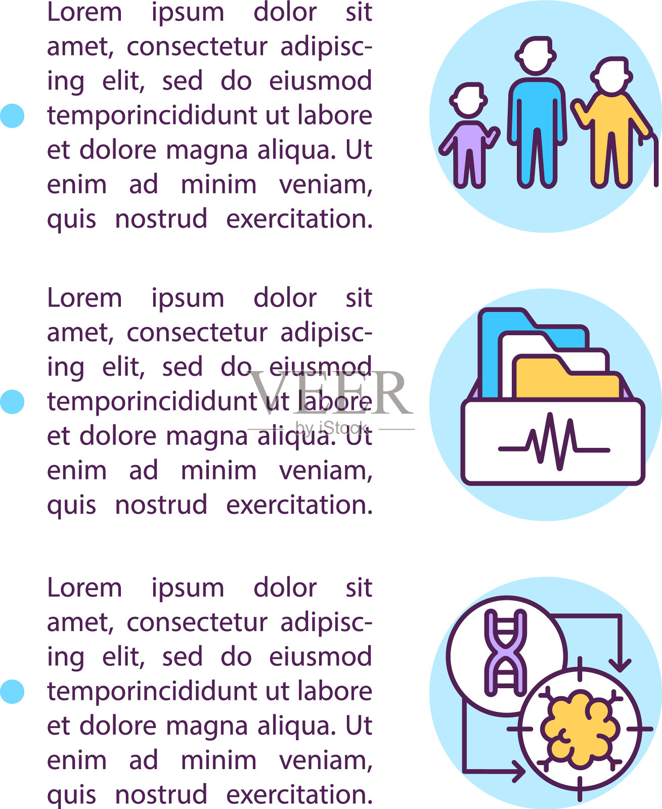 终身病人护理概念线图标与文本设计模板素材