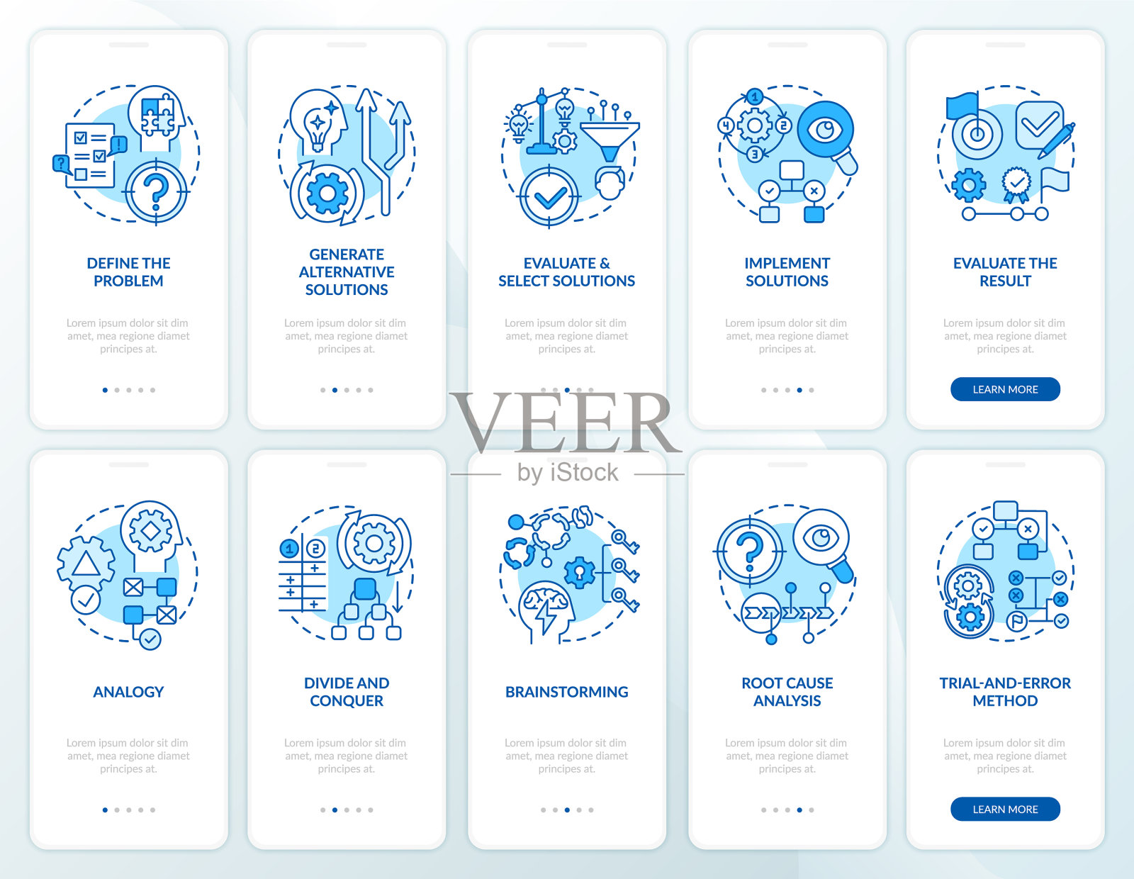 解决问题的蓝色登陆手机应用页面插画图片素材