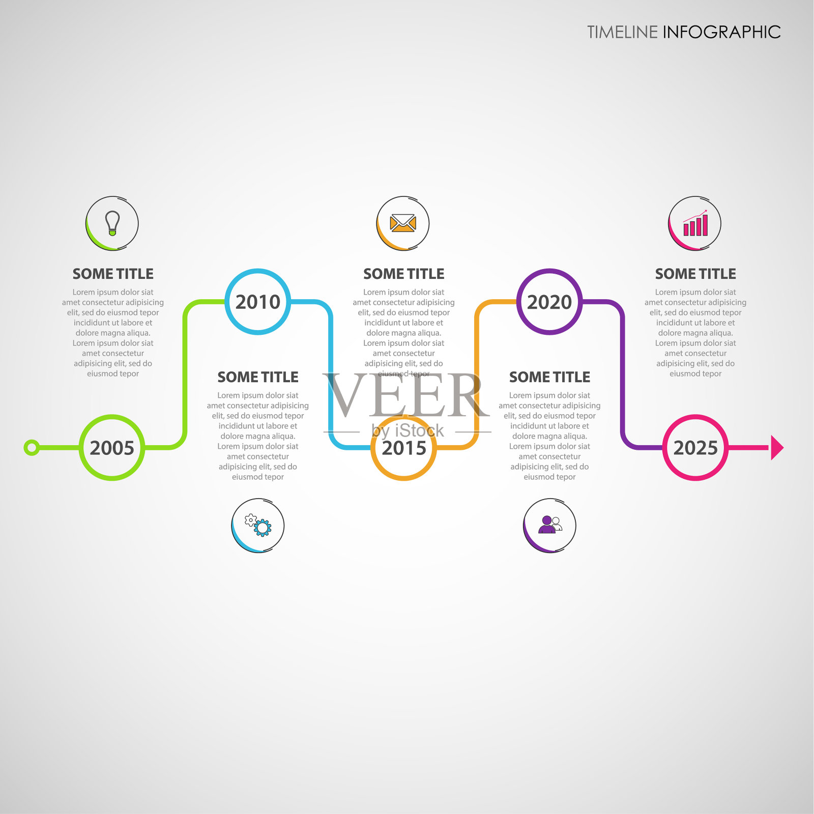 时间线信息图形与之字形颜色设计模板素材