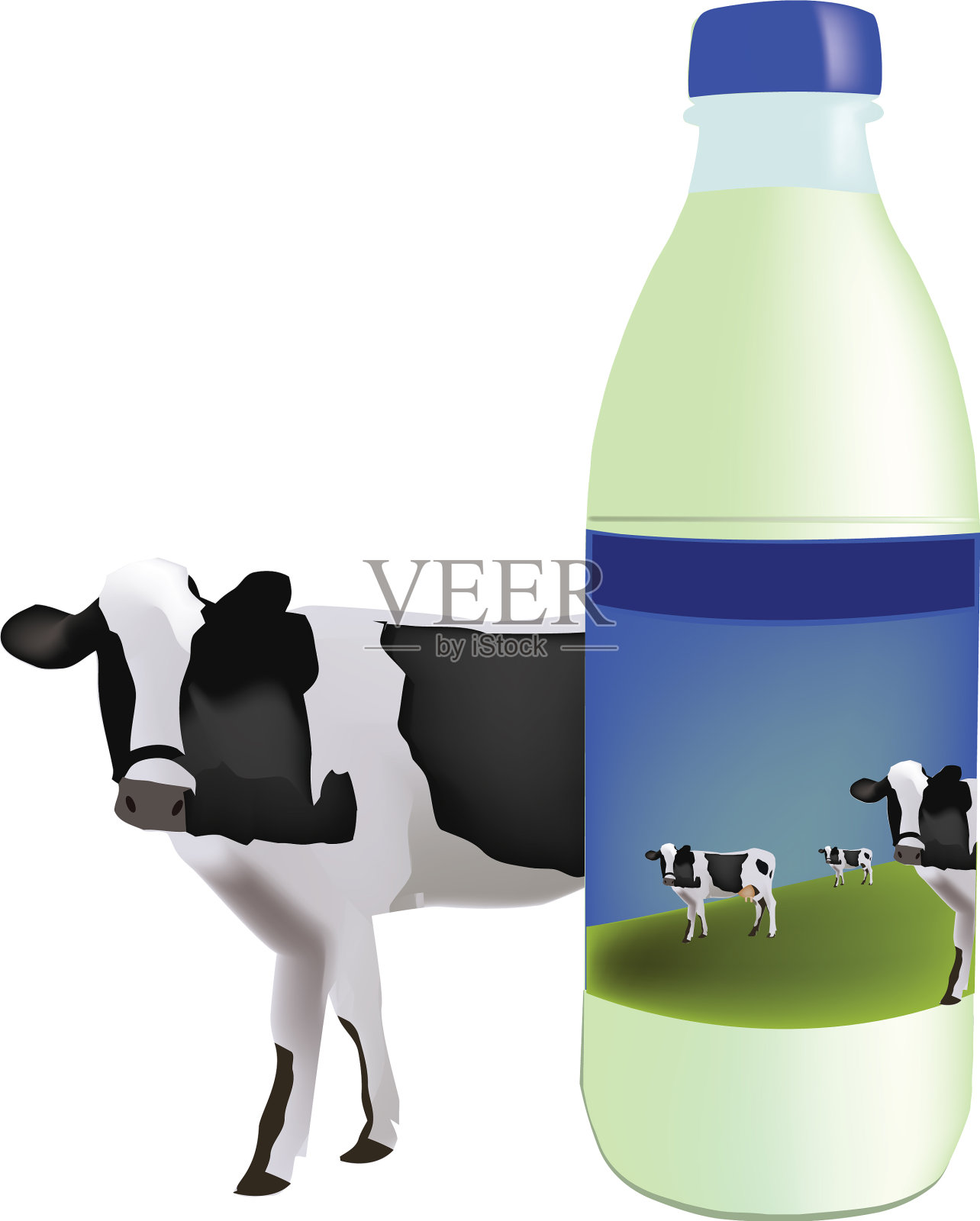 牛奶瓶牛插画图片素材