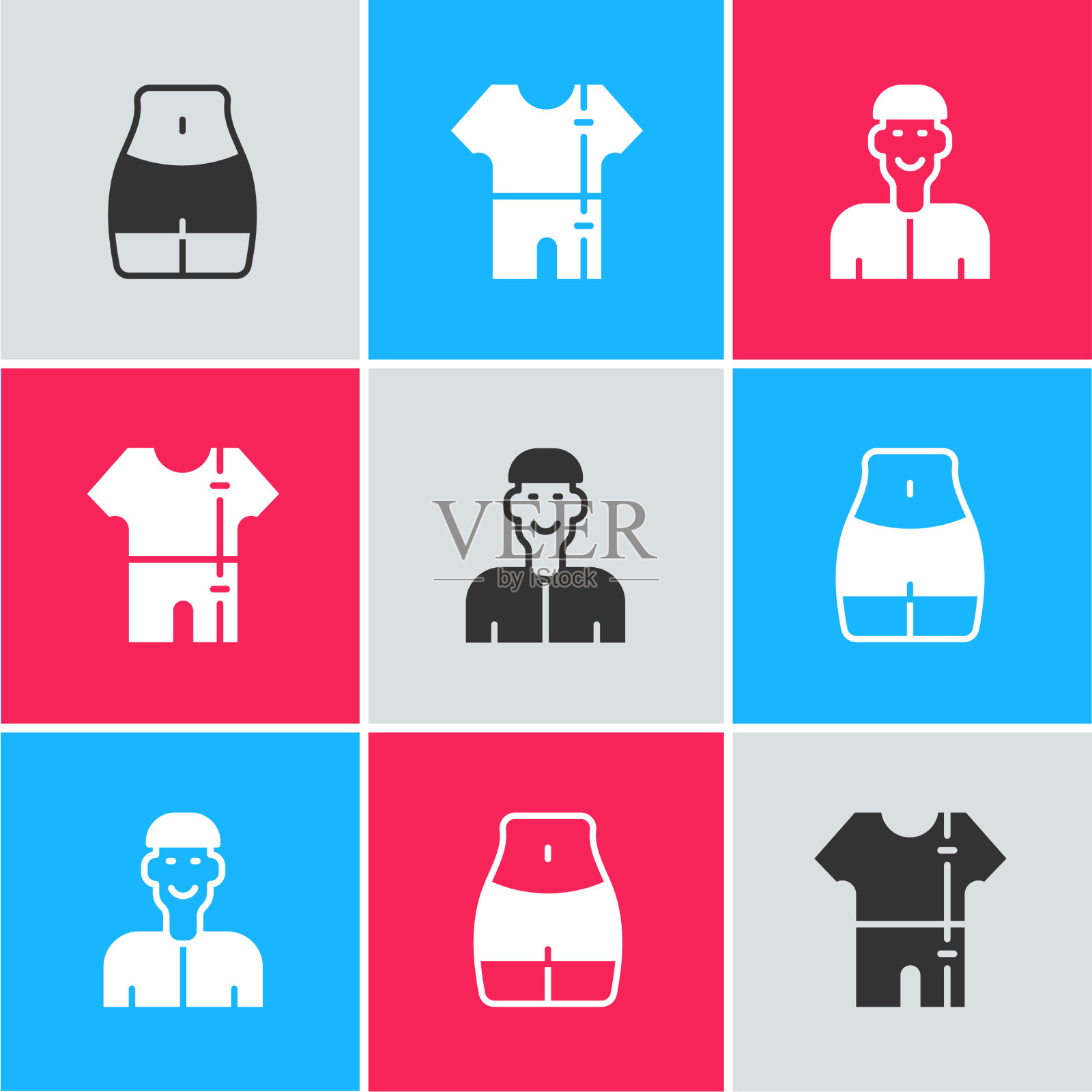 设置女性腰部和积极的运动田径服图标素材