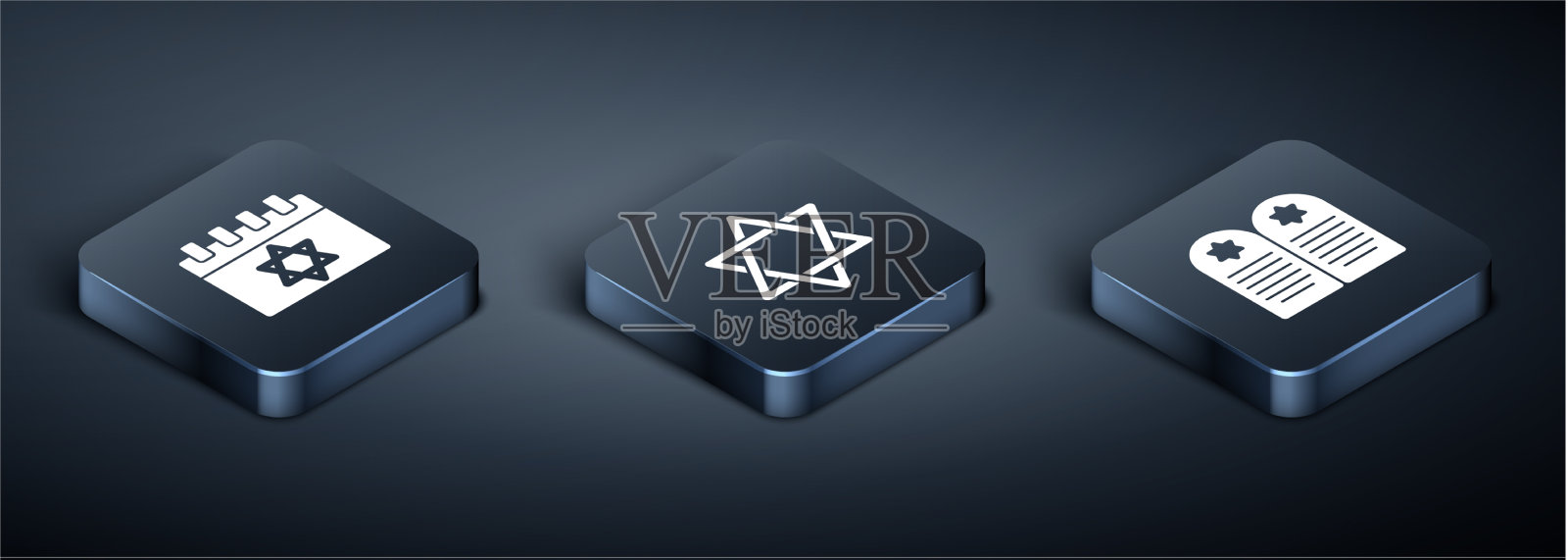 用星星设置犹太日历的等距墓碑图标素材