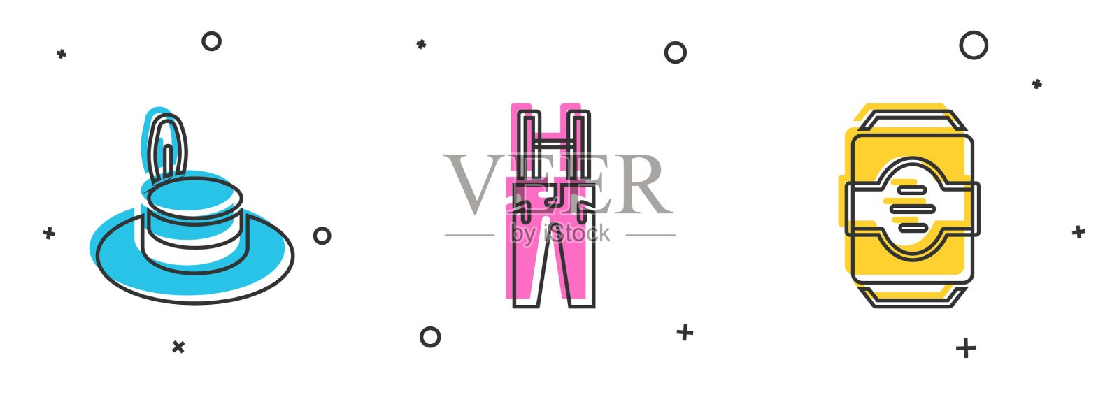 用背带和能量设置男士帽裤图标素材