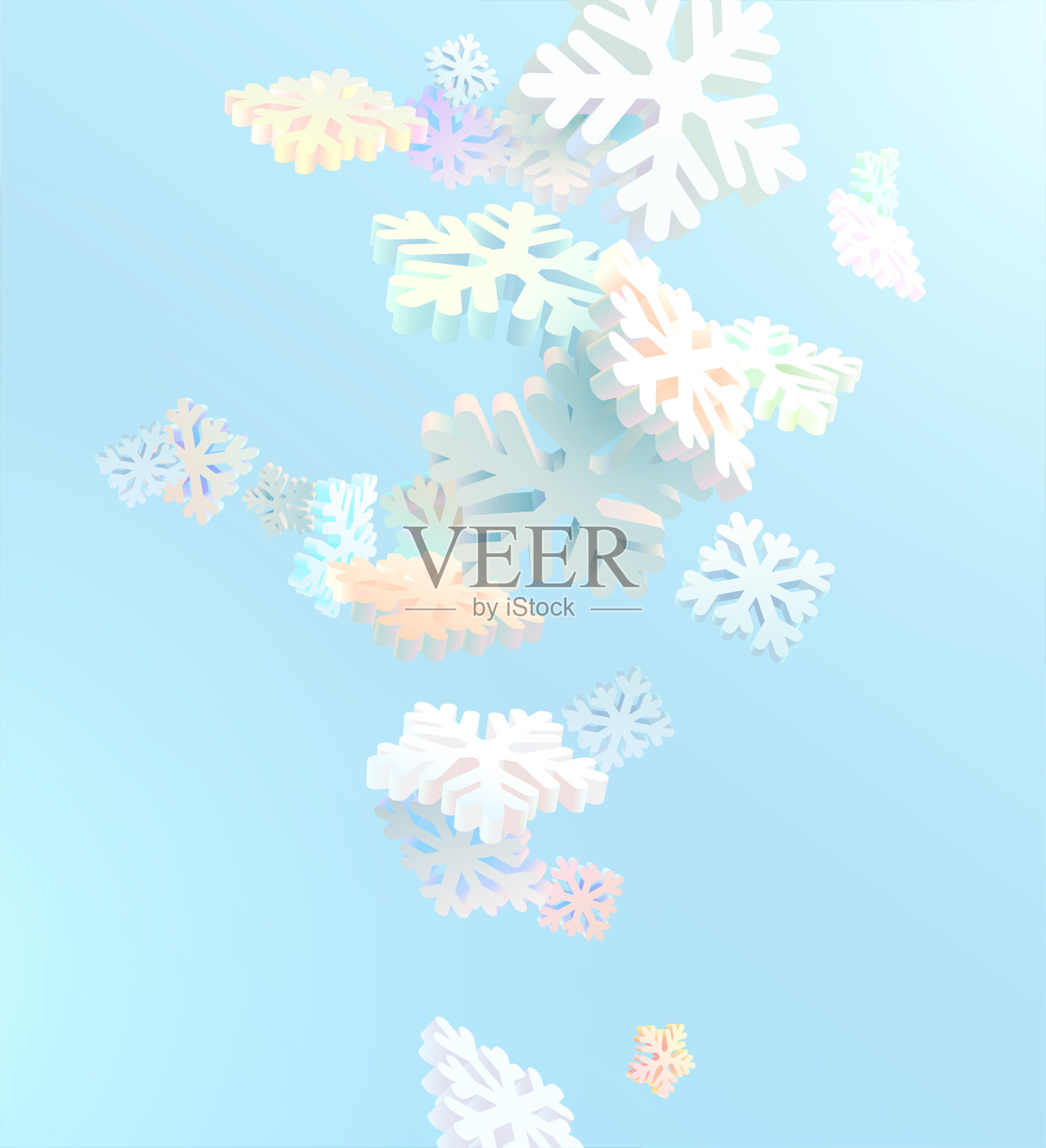 轻彩色3D雪花插画图片素材