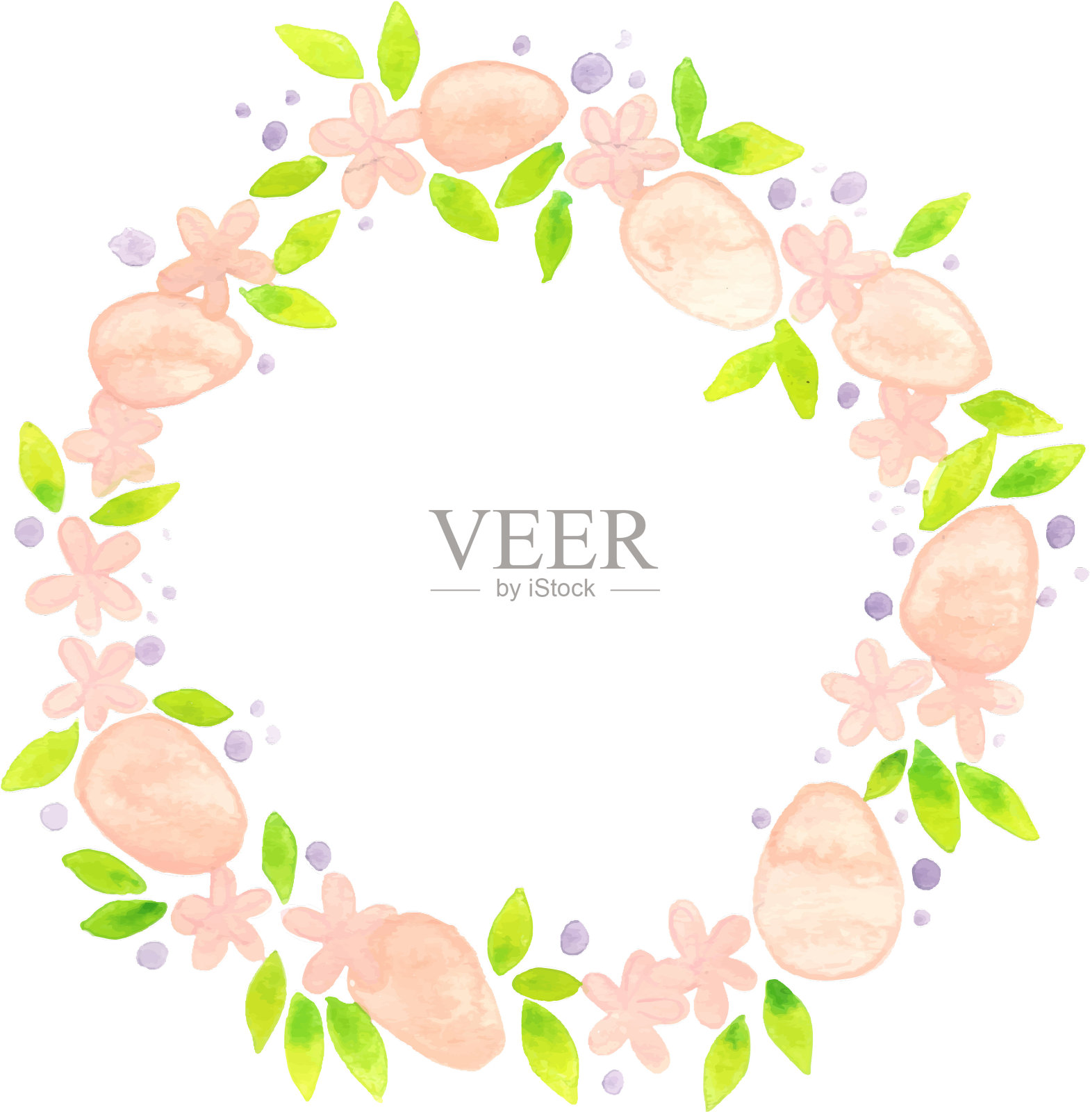 粉色的复活节彩蛋和绿色的花环设计元素图片