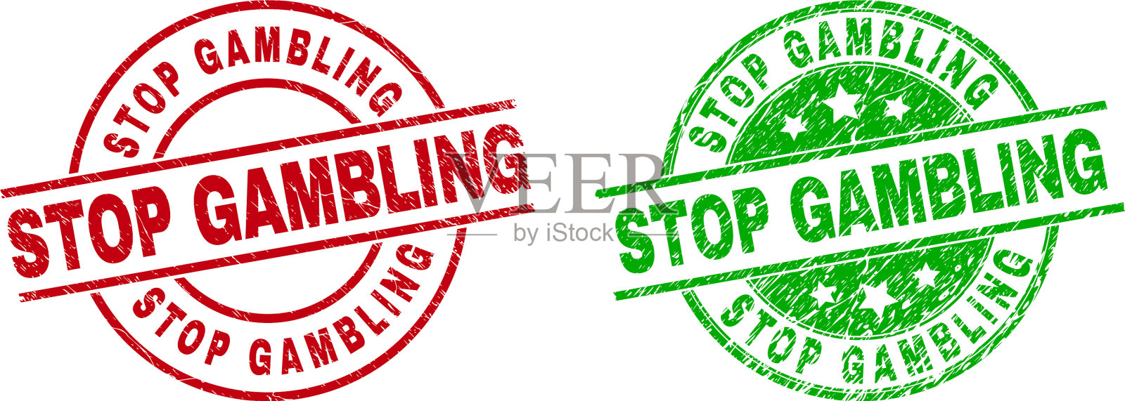 停止赌博与刮花风格的圆形邮票插画图片素材